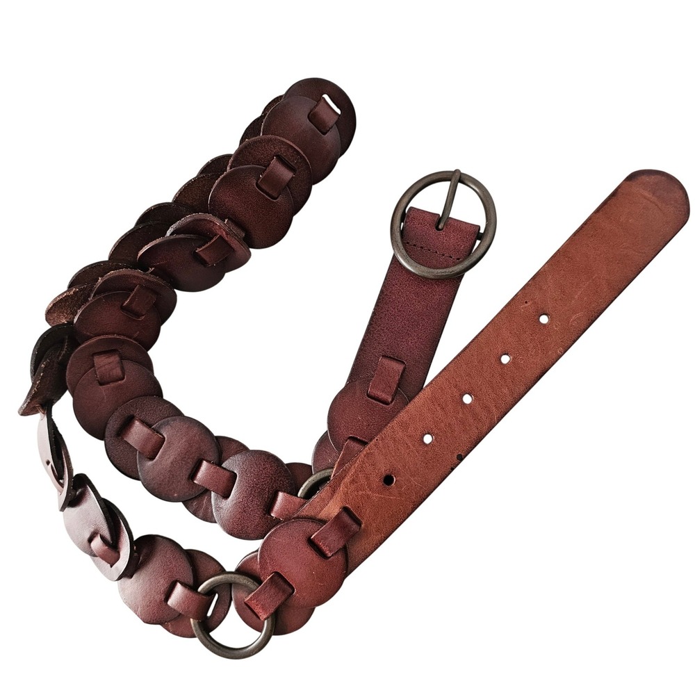 Fossil Womens Brown Leather Linked Disc Belt Boho Large Festival Granola Girl‎